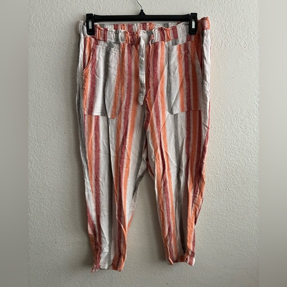 Indigo Rein Linen Blend Striped Women's Crop Pants L - Picture 2 of 11